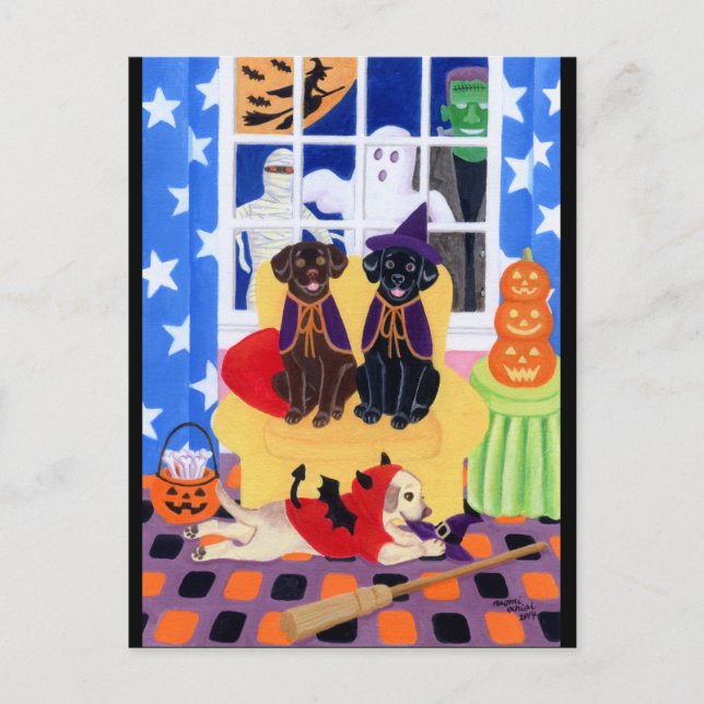Halloween-Party Labradors! Postkarte (Vorderseite)