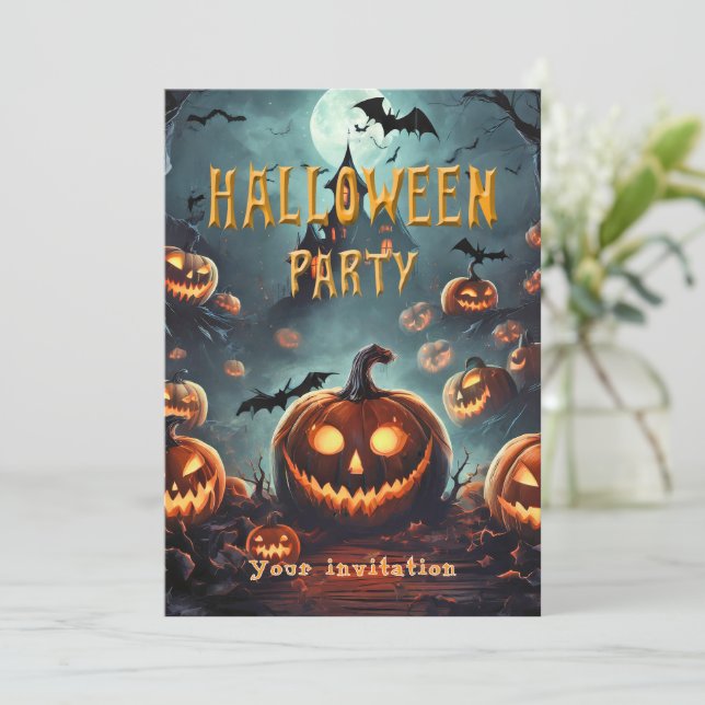 Halloween-Party laden von vielen Jack-O-Lanterns e Einladung (Stehend Vorderseite)