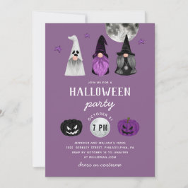 Halloween-Party | Lila Gnome-Hexen und Ghost Einladung