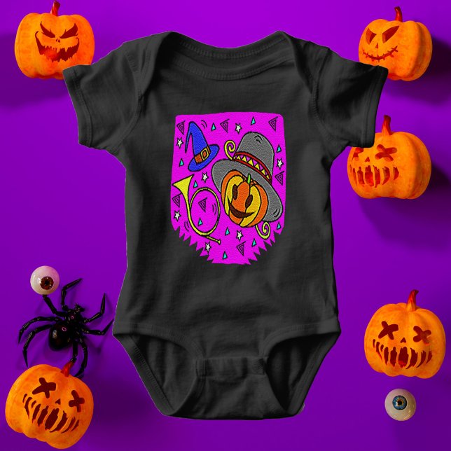 Halloween-Party Lila Jack O'Lantern Bugle Baby Strampler (Halloween Party Purple Jack O'Lantern Bugle Baby Bodysuit)