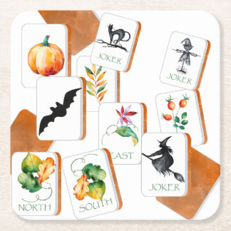 Halloween-Party Mahjong-Kacheln Rechteckiger Pappuntersetzer