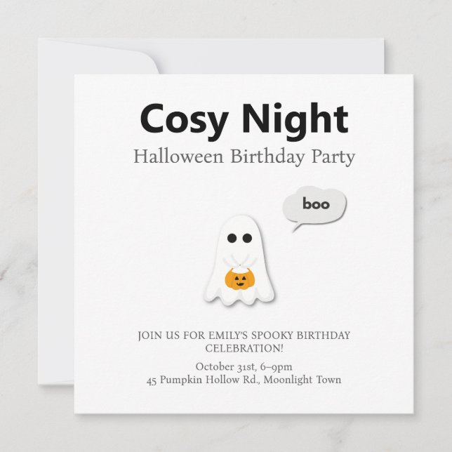 Halloween-Party | Minimales Ghost-Design Feiertagskarte (Vorderseite)