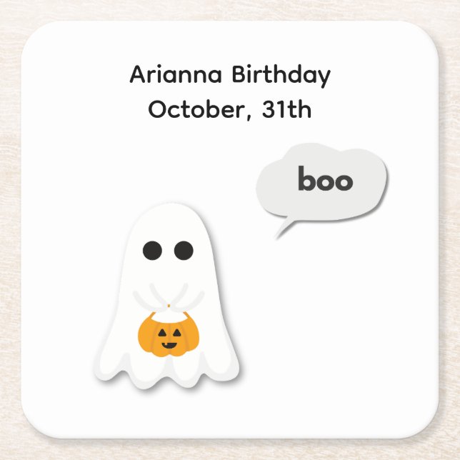 Halloween-Party | Minimales Ghost-Design Rechteckiger Pappuntersetzer (Vorderseite)
