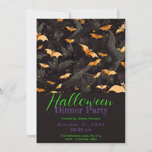 Halloween-Party mit Black and Gold Bats Einladung