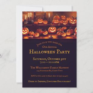 Halloween-Party mit Kürbislampen und Kerzen Einladung