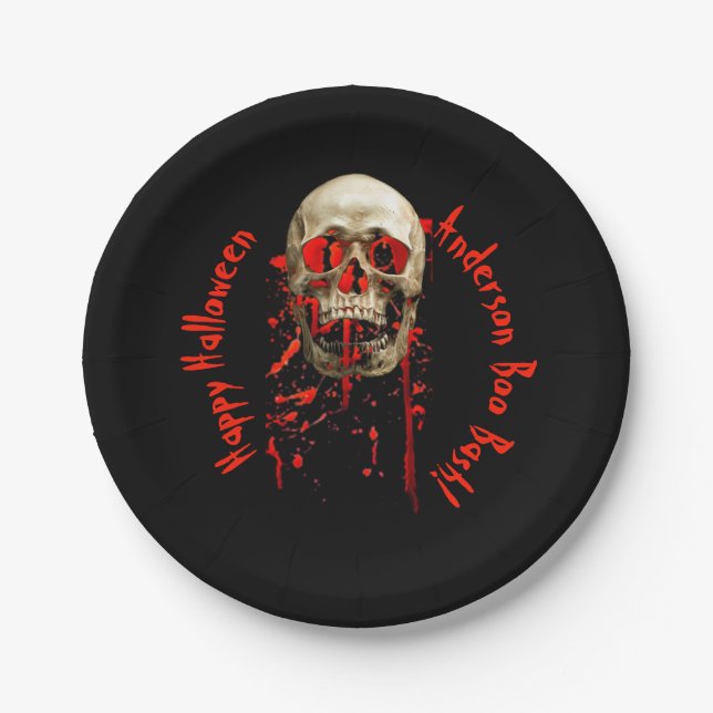 Halloween-Party mit schwarzem und rotem Lacheln Pappteller (Vorderseite)