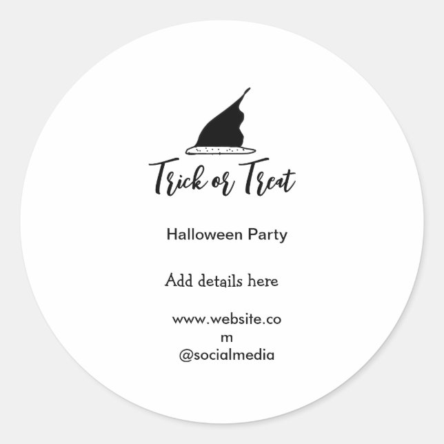 Halloween-Party mit schwarzen Hutdetails bespreche Runder Aufkleber (Vorderseite)