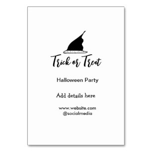 Halloween-Party mit schwarzen Hutdetails bespreche Tischnummer