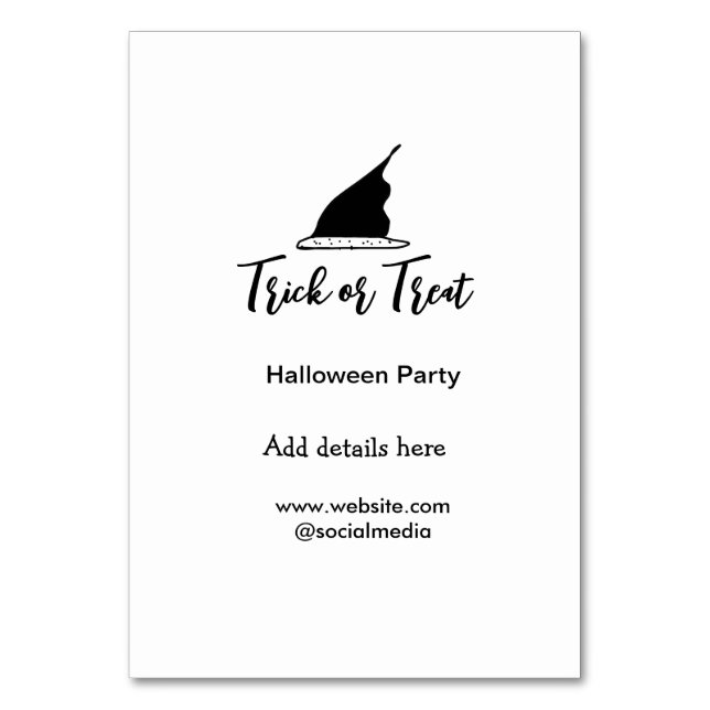 Halloween-Party mit schwarzen Hutdetails bespreche Tischnummer (Vorderseite)