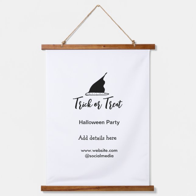 Halloween-Party mit schwarzen Hutdetails bespreche Wandteppich Mit Holzrahmen (Vorderseite)