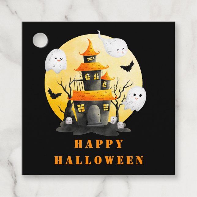 Halloween-Party mit Spuk Haus und Geistern Geschenkanhänger (Vorderseite)