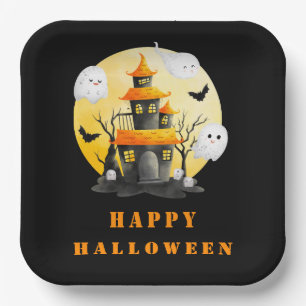 Halloween-Party mit Spuk Haus und Geistern Pappteller