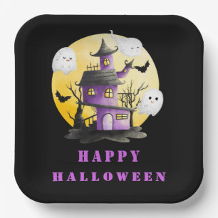 Halloween-Party mit Spuk Haus und Geistern Pappteller