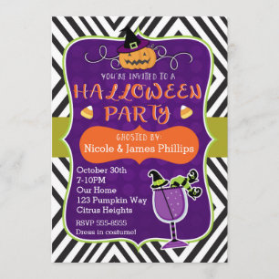 Halloween-Party Moderne Streifen Whimsical Einladu Einladung