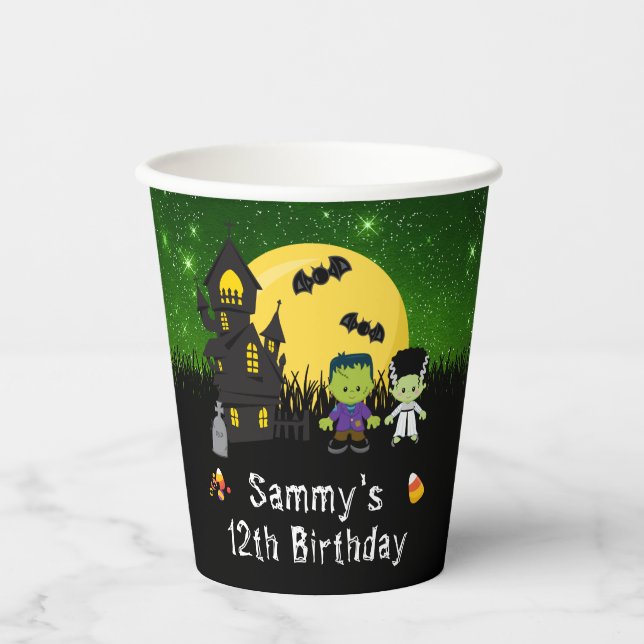 Halloween Party Monsters Green Pappbecher (Vorderseite)