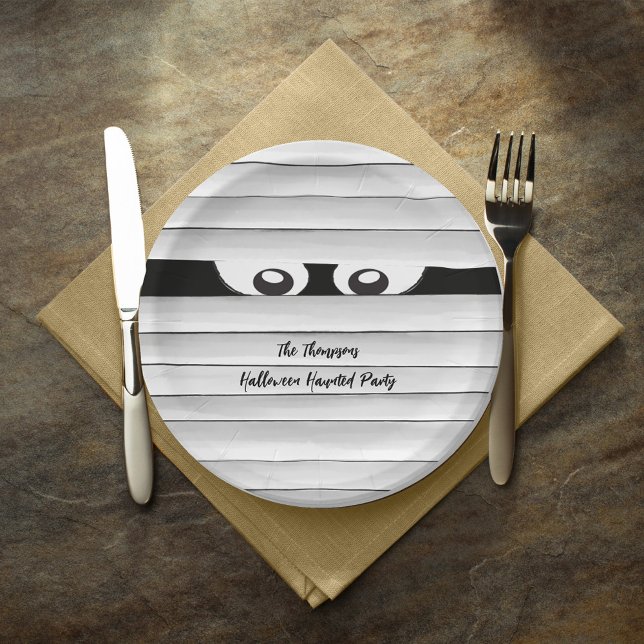 Halloween-Party Mummy Spooky Custom Pappteller (Cute Spooky Mummy Custom party paper plate.)