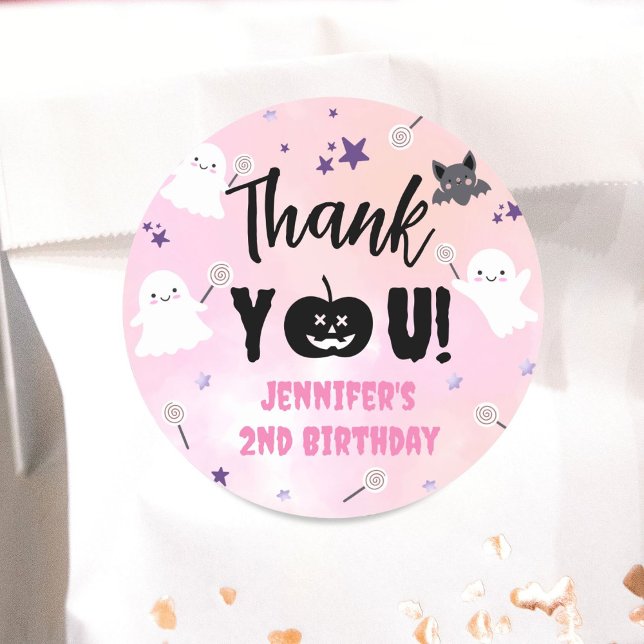 Halloween Party Pink Girl Niedlich Spooky Runder Aufkleber (Von Creator hochgeladen)