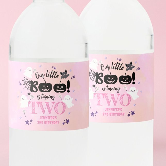 Halloween Party Pink Girl Niedlich Spooky Wasserflaschenetikett (Von Creator hochgeladen)