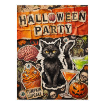 Halloween-Party-Plakat mit schwarzer Katze