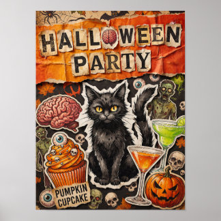 Halloween-Party-Plakat mit schwarzer Katze Poster