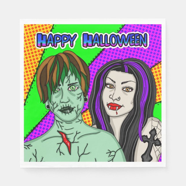 Halloween-Party | Pop Art zombie Vampire Serviette (Vorderseite)
