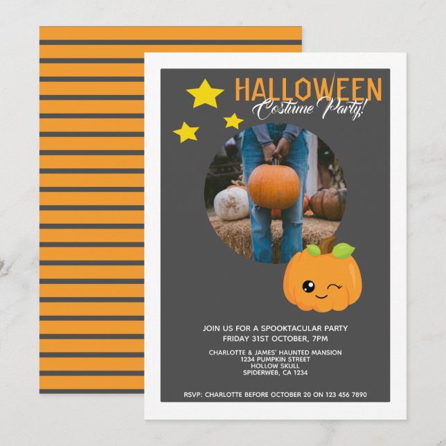 Halloween-Party Pumpkin und Sterne Personalisiert Einladung (Vorne/Hinten)