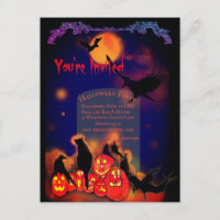 Halloween-Party Pumpkins Ravens Cat Full Moon