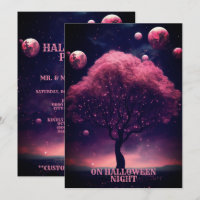 Halloween-Party Rosa Baum Roter Mond Dunkle Nacht