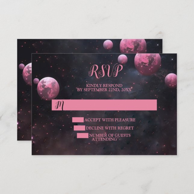 Halloween-Party Rosa Baum Roter Mond Dunkle Nacht RSVP Karte (Vorne/Hinten)