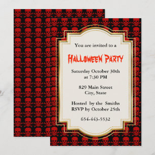 Halloween-Party Roter Schädel und Kreuzknochen Einladung