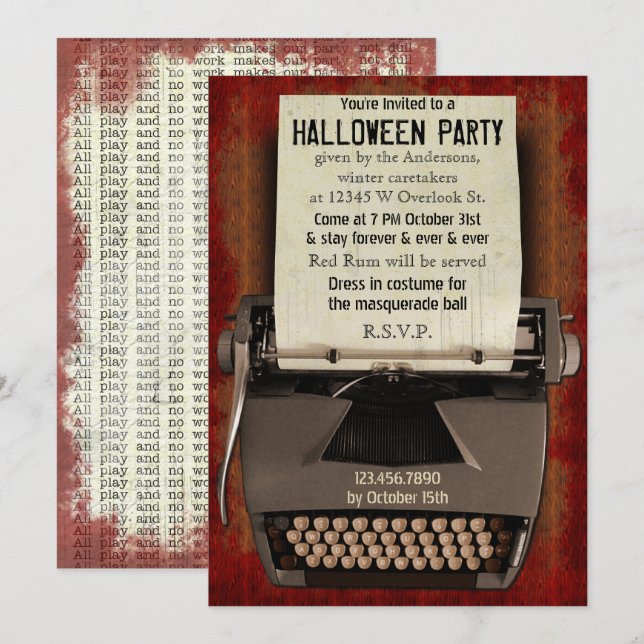Halloween-Party Schreibmaschine Beängstigender Hor Einladung (Vorne/Hinten)