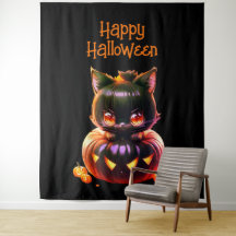 Halloween-Party Schwarze Katze Kürbis Horror Gruse