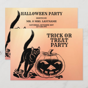 Halloween-Party Schwarze Katze Kürbis Orange Gruse Einladung