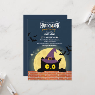Halloween-Party Schwarze Katze Mond Fledermaus Hex Einladung