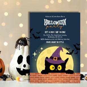 Halloween-Party Schwarze Katze Mond Fledermaus Hex Einladung