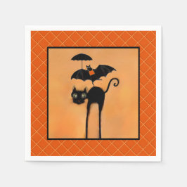 Halloween-Party-Schwarze Katze und Fledermaus Serviette