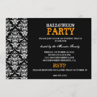 Halloween-Party - schwarzer gotischer Damast Einladung