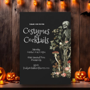 Halloween-Party Schwarzes Kostüm & Cocktails Flora Einladung