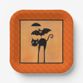 Halloween-Party Schwarzkatze und Fledermaus Papier Pappteller