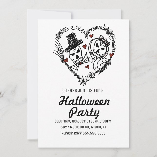 Halloween-Party Skeleton Couples Illustration Einladung (Vorderseite)