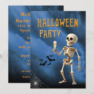 Halloween-Party-Skelett mit Champagner Einladung