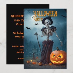 Halloween-Party-Skelett und Kürbisse Einladung