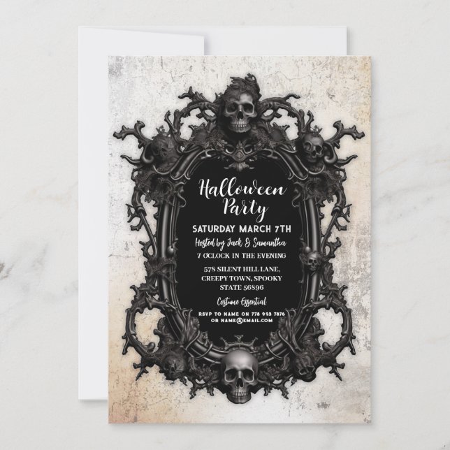 Halloween-Party Skull Frame Gothday Einladung (Vorderseite)