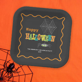 Halloween-Party Spider farbenfrohe Typografie Pappteller