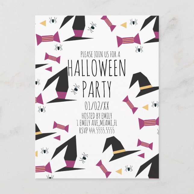 Halloween-Party Spider Hexenhut Candy Postkarte (Vorderseite)