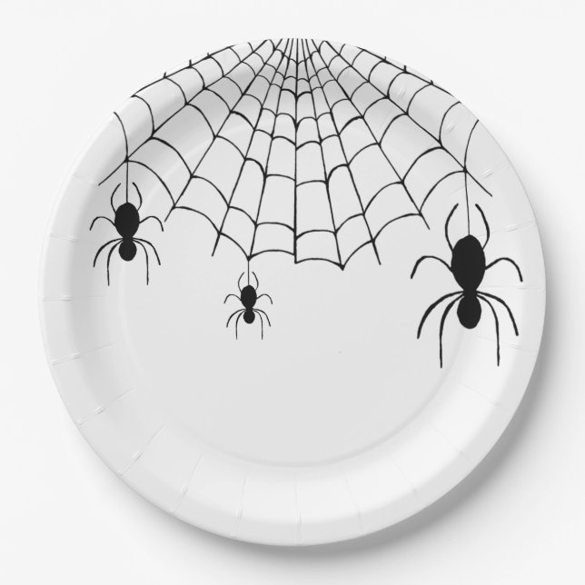 Halloween-Party Spiders Schwarz-weiß Pappteller (Vorderseite)