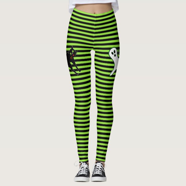 Halloween-Party Spooky Cat Niedlich Ghost Black Gr Leggings (Vorderseite)