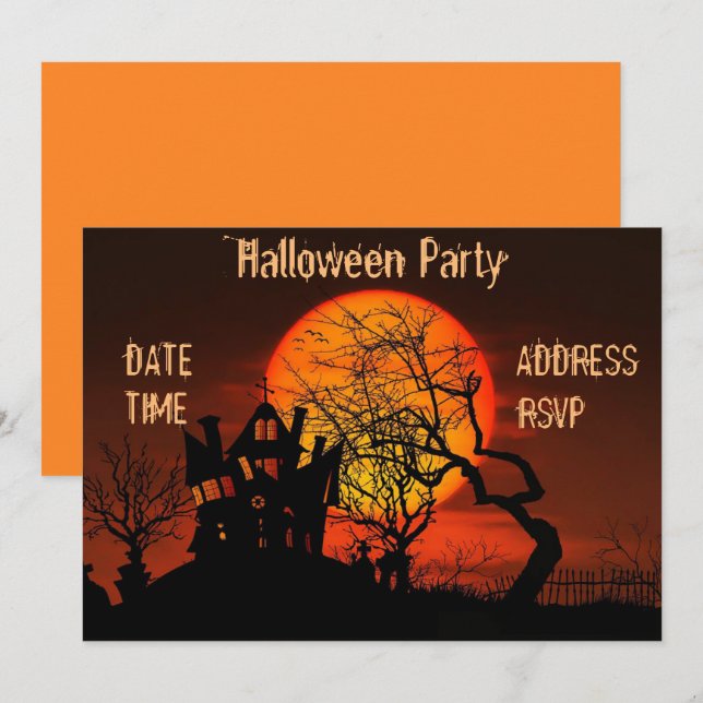 Halloween-Party Spuk Haus schwarz-orange Einladung (Vorne/Hinten)