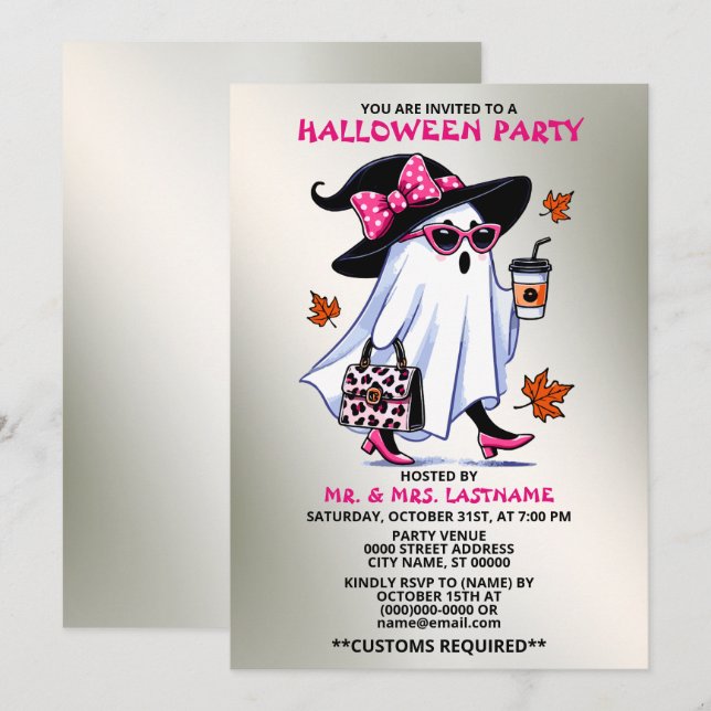 Halloween-Party Stilvolle Witch Ghost-Kaffee-Cup Einladung (Vorne/Hinten)