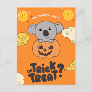 Halloween-Party-Süßigkeiten-oder-Saures-Koala-Kürb Feiertagspostkarte